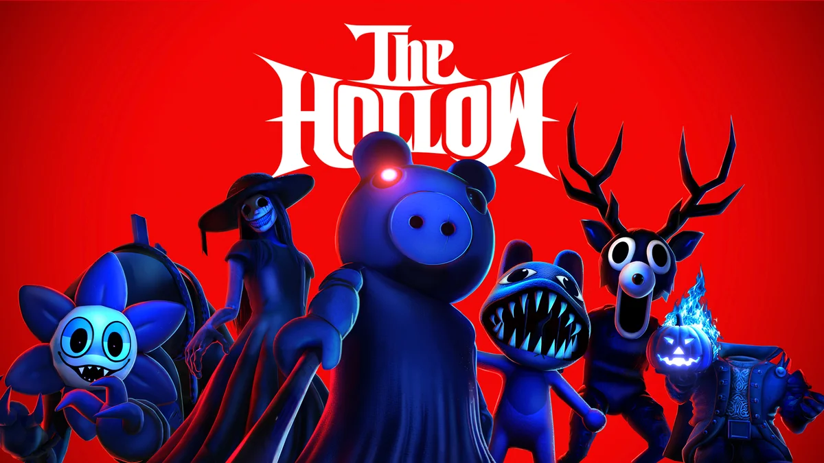 Official The Hollow event artwork showing the horror characters in red and blue light